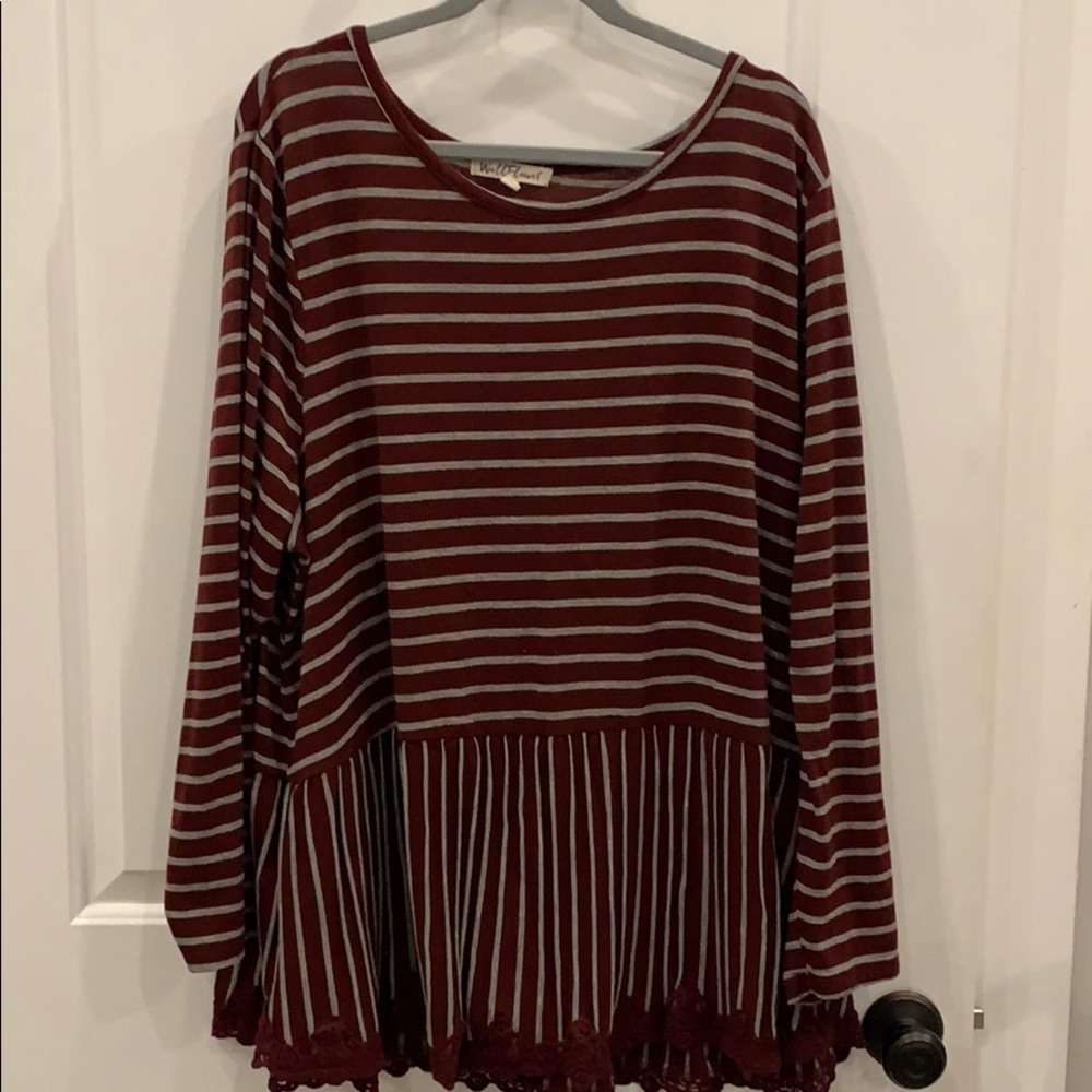 Long Sleeve Red and Grey Stripe Shirt